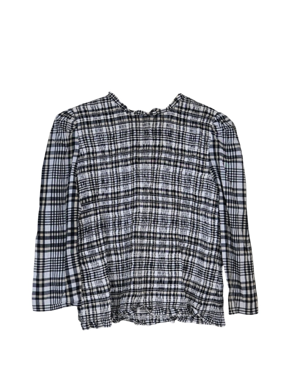 Ann Taylor Women's M Black White Plaid 3/4 Sleeve Smocked Top
